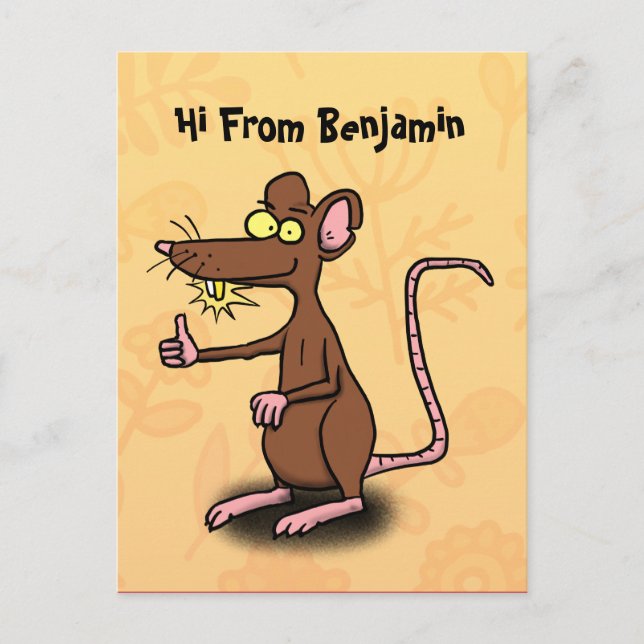 Carte Postale Un rat brun mignon pouce vers le haut dessin animé (Devant)