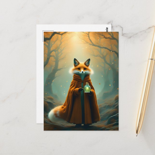 Carte Postale Un Renard Rouge avec une potion magique (Devant/Arrière en situation)