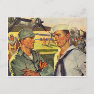 Carte Postale Un soldat de la Seconde Guerre mondiale rencontre
