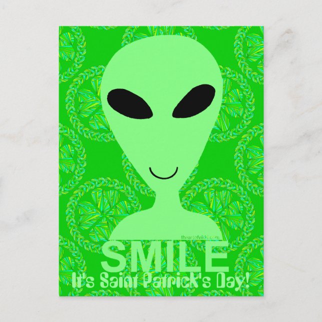 Carte Postale Un sourire son Alien vert amusant de la Saint Patr (Devant)