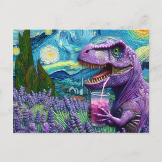 Carte Postale Un T-Rex violet avec imaginaire de limonade lavand (Devant)