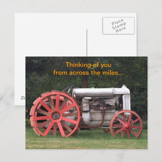 Carte Postale Un tracteur antique qui pense à vous (Devant / Derrière)