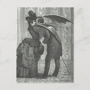 Carte Postale Un Vampire ailé victorien/gothique embrassant