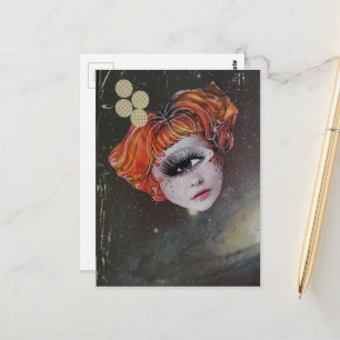 Carte Postale Un visage dans l'espace collage de médias mixtes