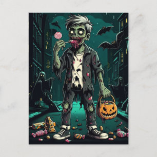 Carte Postale Un Zombie Manger Un Bonbon D'Halloween