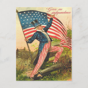Carte Postale Uncle du drapeau américain Sam Battlefield Cannon