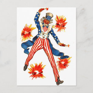 Carte Postale Uncle Sam USA Drapeau 4 juillet Patriotique Vintag