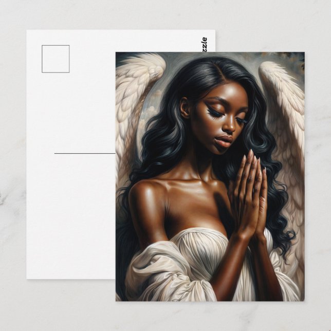 Carte Postale Une Ange Africaine Américaine Priant (Devant / Derrière)