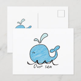 CARTE POSTALE UNE BALEINE AMICALE DANS SA MER