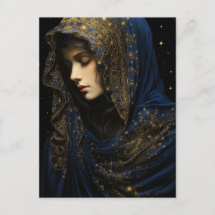 Carte Postale Une belle femme dans une robe bleue et or