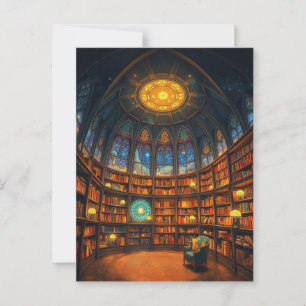 Carte Postale Une Bibliothèque Whimsique Flottant Parmi Les Étoi