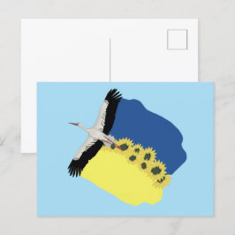 Carte Postale Une cigogne porte un drapeau ukrainien