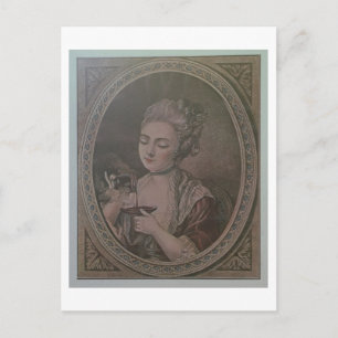 Carte Postale Une dame boit du chocolat (litho couleur)