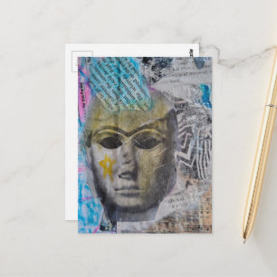 Carte Postale Une dame de pierre visage Collage de médias mixtes