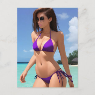 Carte Postale Une dame en bikini violet