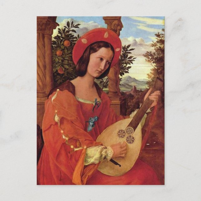 Carte Postale Une dame en rouge Jouer à une traîne (Devant)