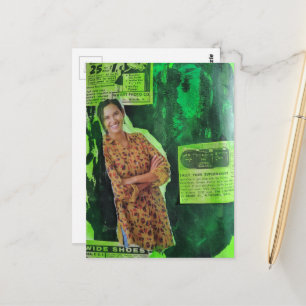 Carte Postale Une Dame Heureuse Collage Mixte Média Publicités R