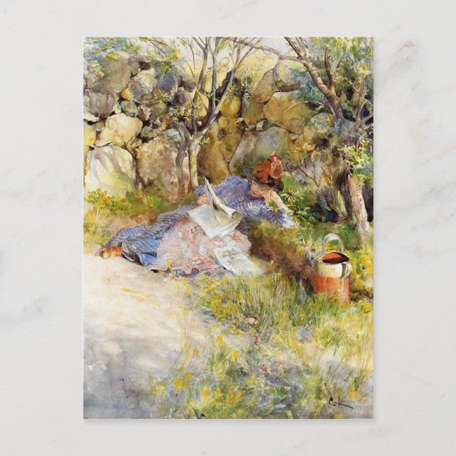 Carte Postale Une dame lit un journal (Devant)