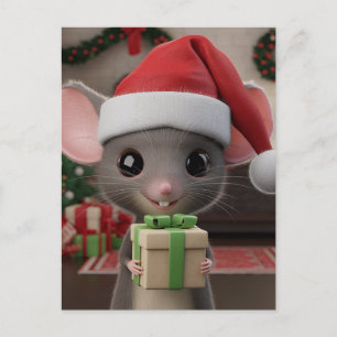 Carte Postale Une drôle de souris de Noël de chapeau de Noël