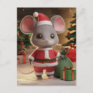 Carte Postale Une drôle de souris Père Noël de Noël