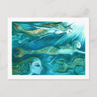 Carte Postale Une école de sirènes nage à côté