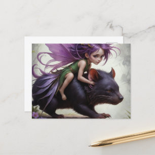 Carte Postale une fée mignonne parcourt un art d'imaginaire diab