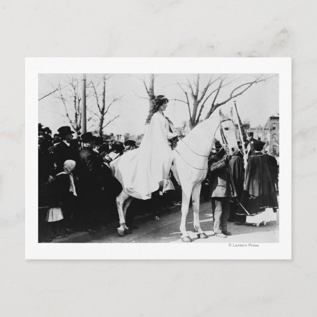 Carte Postale Une femme à cheval Parade de suffrage de la femme  (Devant)