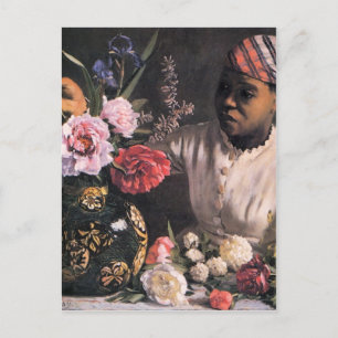 Carte Postale Une femme africaine plantant des fleurs dans un va