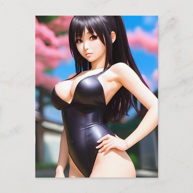 Carte Postale Une femme asiatique en maillot de bain en cuir au  (Devant)