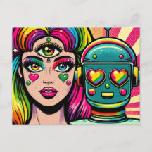 Une femme avec le troisième oeil et un robot