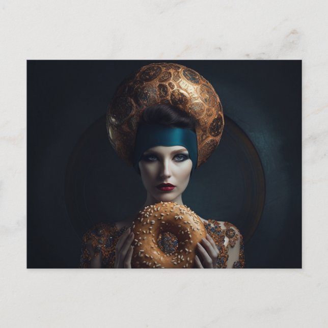 Carte Postale Une femme avec un bagel (Devant)