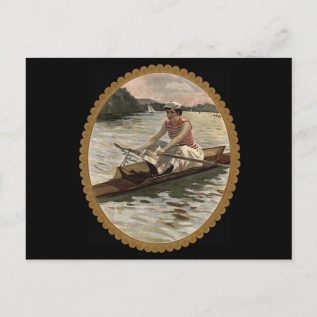 Carte Postale Une femme aviron Scull sur le magnifique lac (Devant)