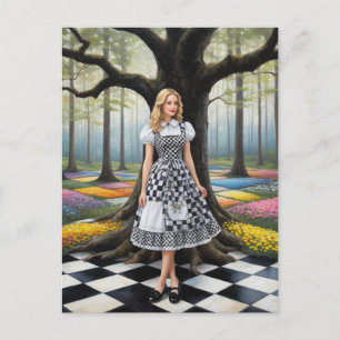 Carte Postale Une femme blonde dans la forêt À damiers