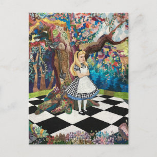 Carte Postale Une femme blonde dans la forêt À damiers