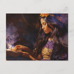 Carte Postale Une femme brûle le sable et médite