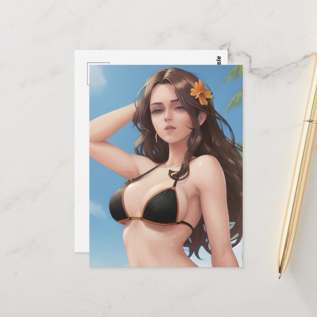 Carte Postale Une femme dans un bikini noir (Devant/Arrière en situation)