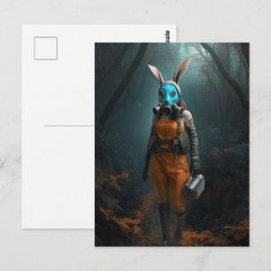 Carte Postale Une femme dans un masque à gaz auditif lapin