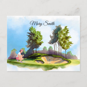 Carte Postale Une femme de golf joue au golf