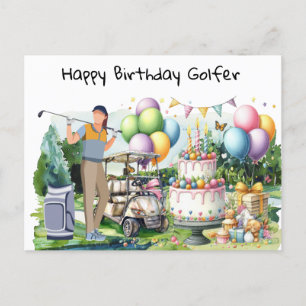 Carte Postale Une femme de golf joue au golf Birthday golfer Car
