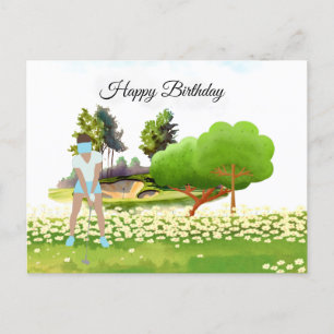 Carte Postale Une femme de golf joue au golf Birthday golfer Car