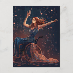 Carte Postale Une femme en fauteuil roulant danse joyeusement