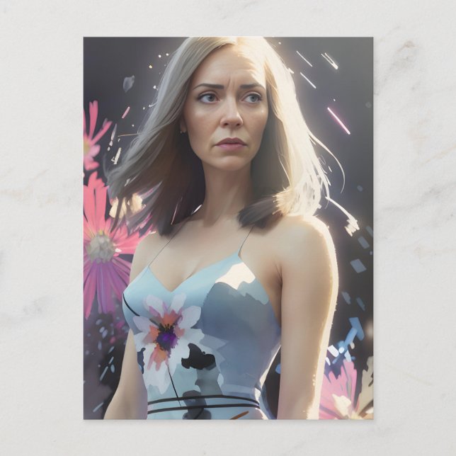 Carte Postale Une femme en robe florale (Devant)