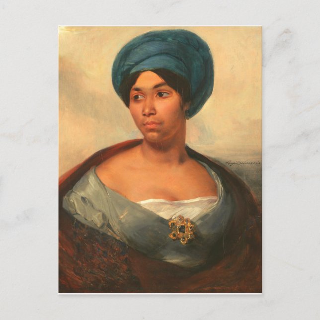 CARTE POSTALE UNE FEMME EN TURBAN BLEU PAR DELACROIX (Devant)
