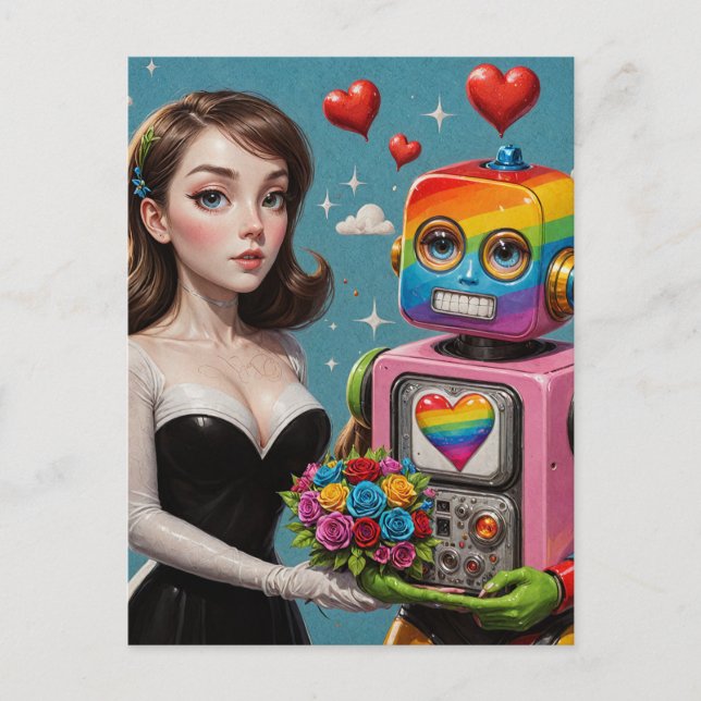 Carte Postale Une femme et un Mariage robot arc-en-ciel (Devant)