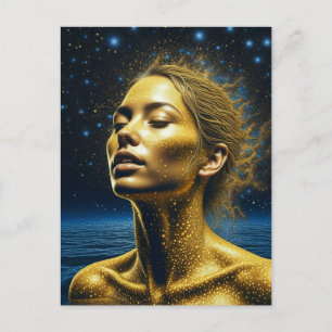 Carte Postale Une femme éthérée méditant sous les étoiles