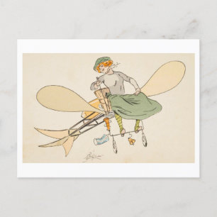 Carte Postale Une femme Vintage dans un avion