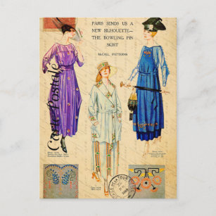Carte Postale Une femme vintage Modélisation des vêtements de mo