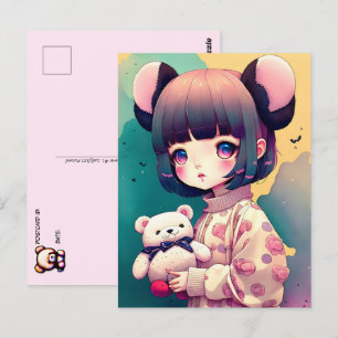 Carte Postale Une fille d'Anime avec un ours en peluche, poste