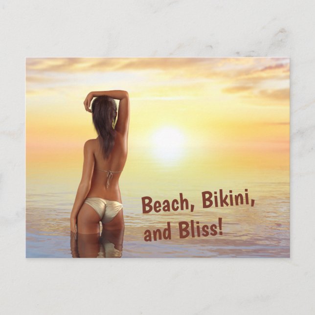 Carte Postale Une fille en bikini en mer au coucher du soleil (Devant)