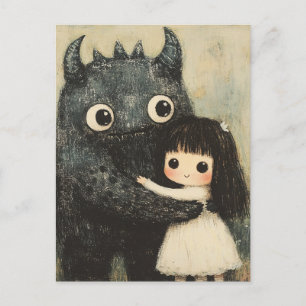 Carte Postale Une fille et son ami monstre